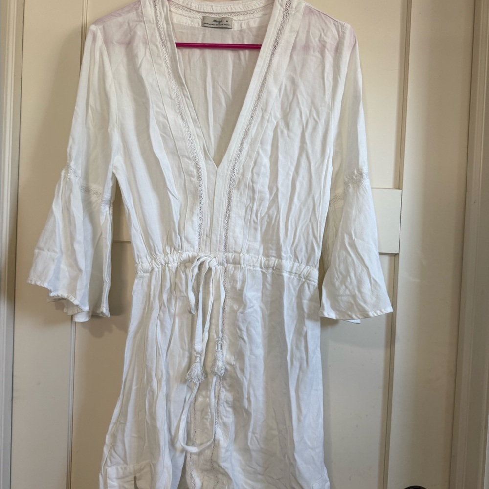 Maaji White Lace-Trimmed V-Neck Top